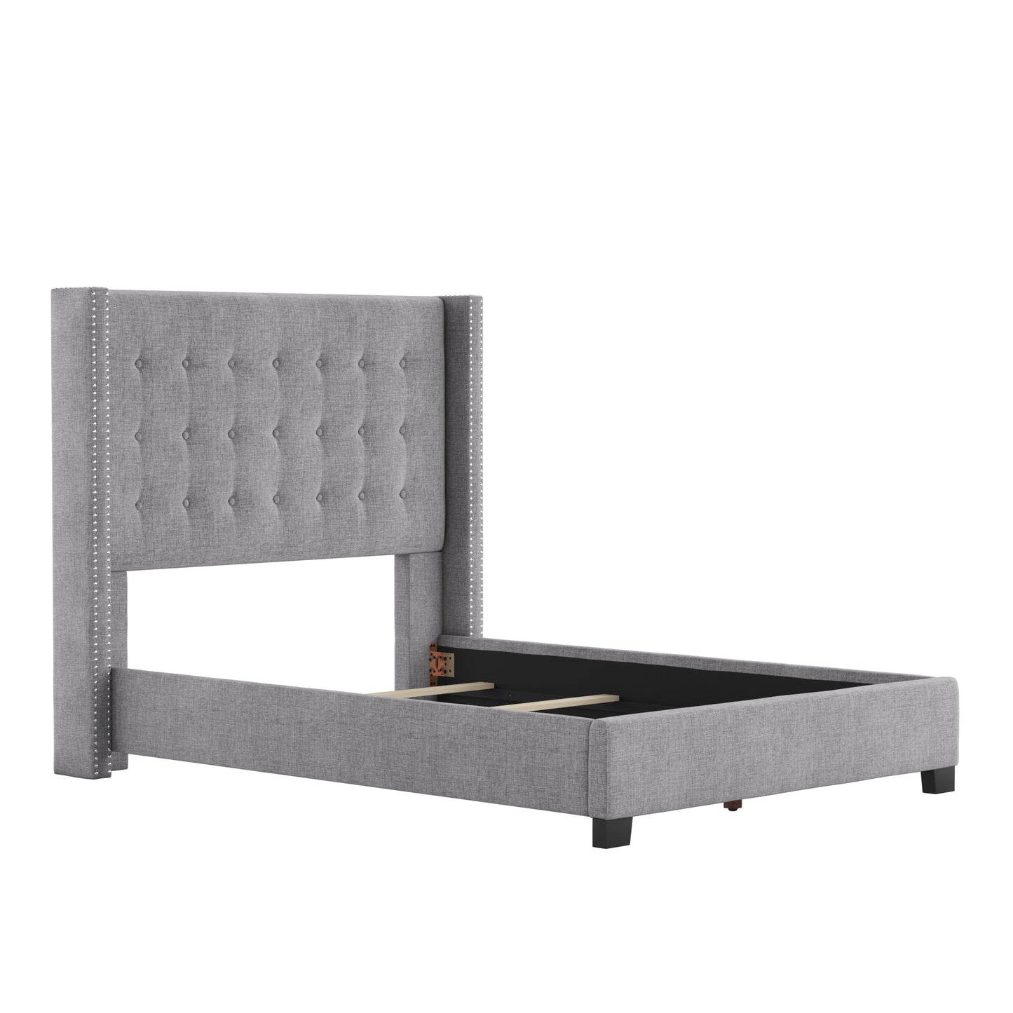 Tufted Linen Wingback Bed - Gray Linen, Full