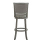 Upholstered Back Swivel Stool - 29" Bar Height, Antique Gray Finish, Gray Linen