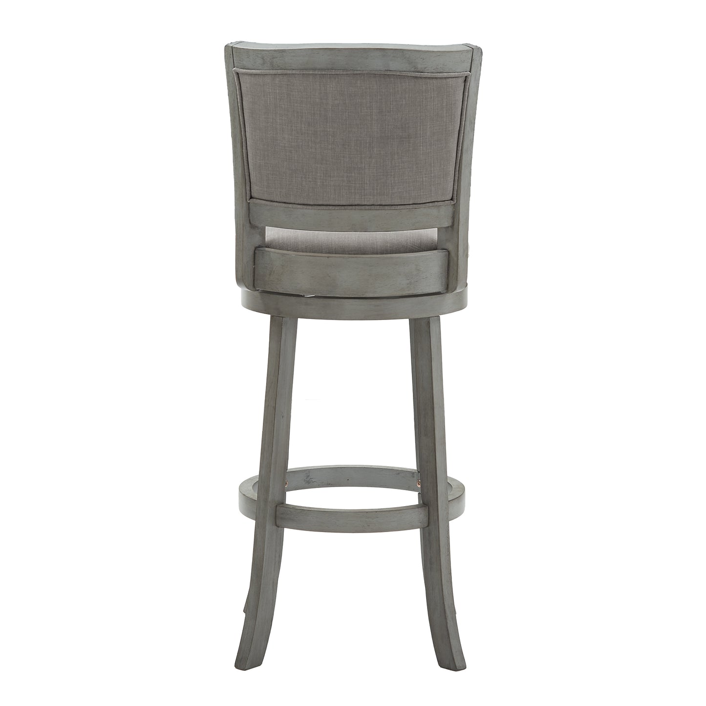 Upholstered Back Swivel Stool - 29" Bar Height, Antique Gray Finish, Gray Linen