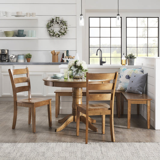 Wood 5-Piece Breakfast Nook Set - Oak Finish, Ladder Back, Round Table