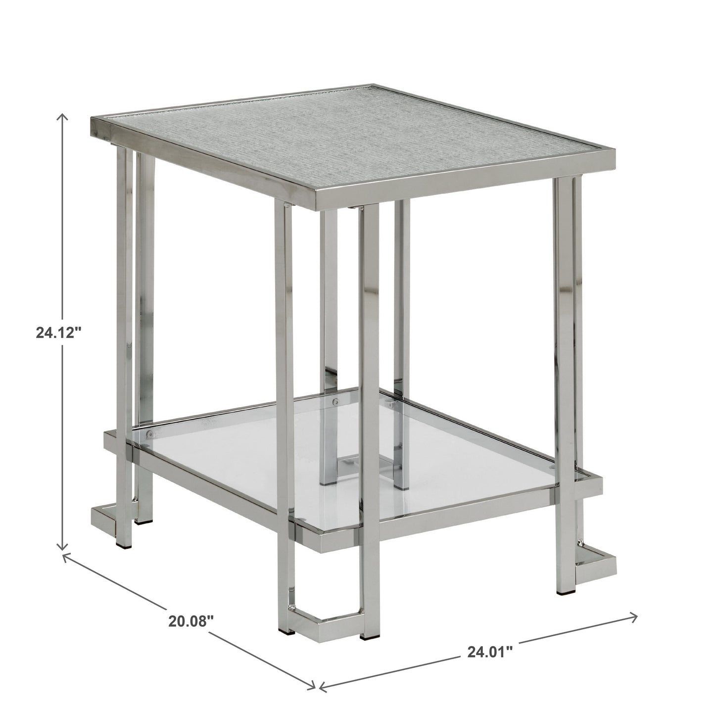 Chrome Finish End Table with Textured Glass Top