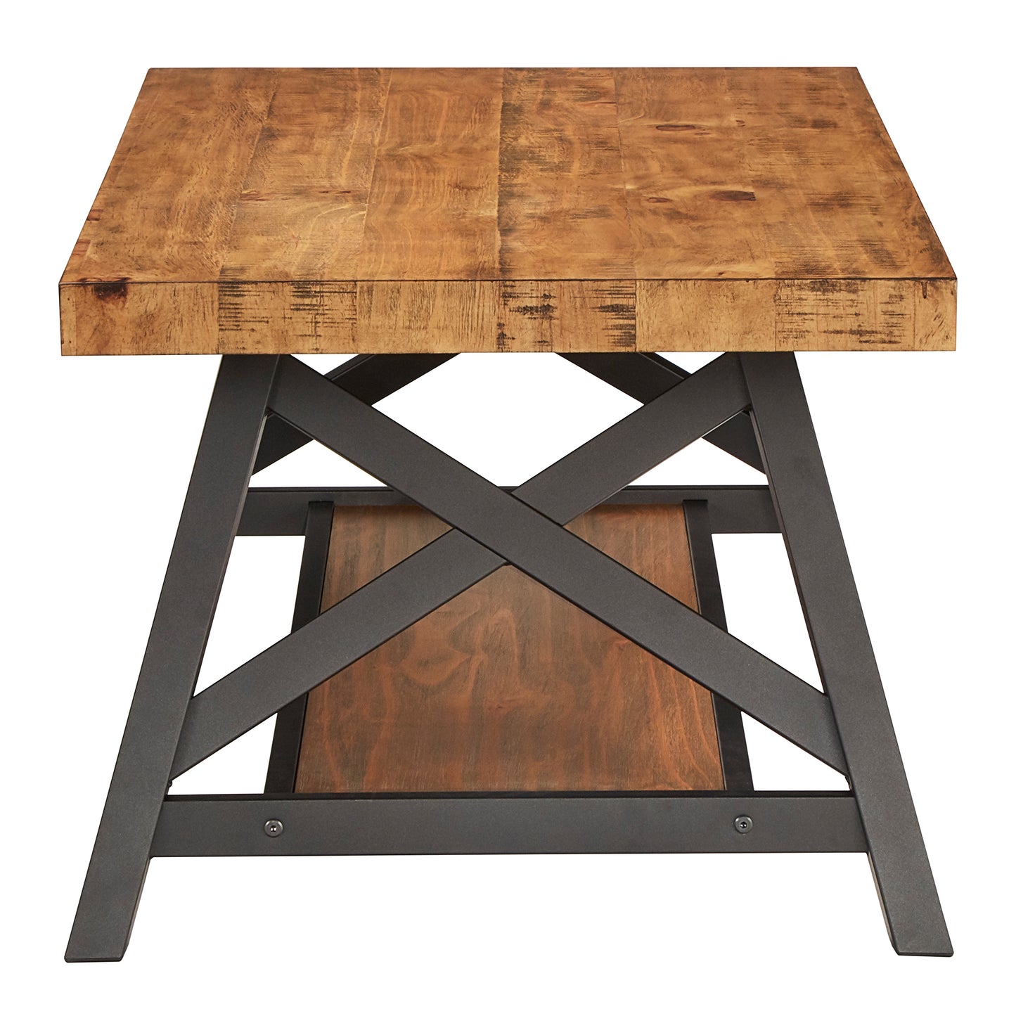 Rustic X-Base Accent Tables - Oak Finish, End Table and Coffee Table Set