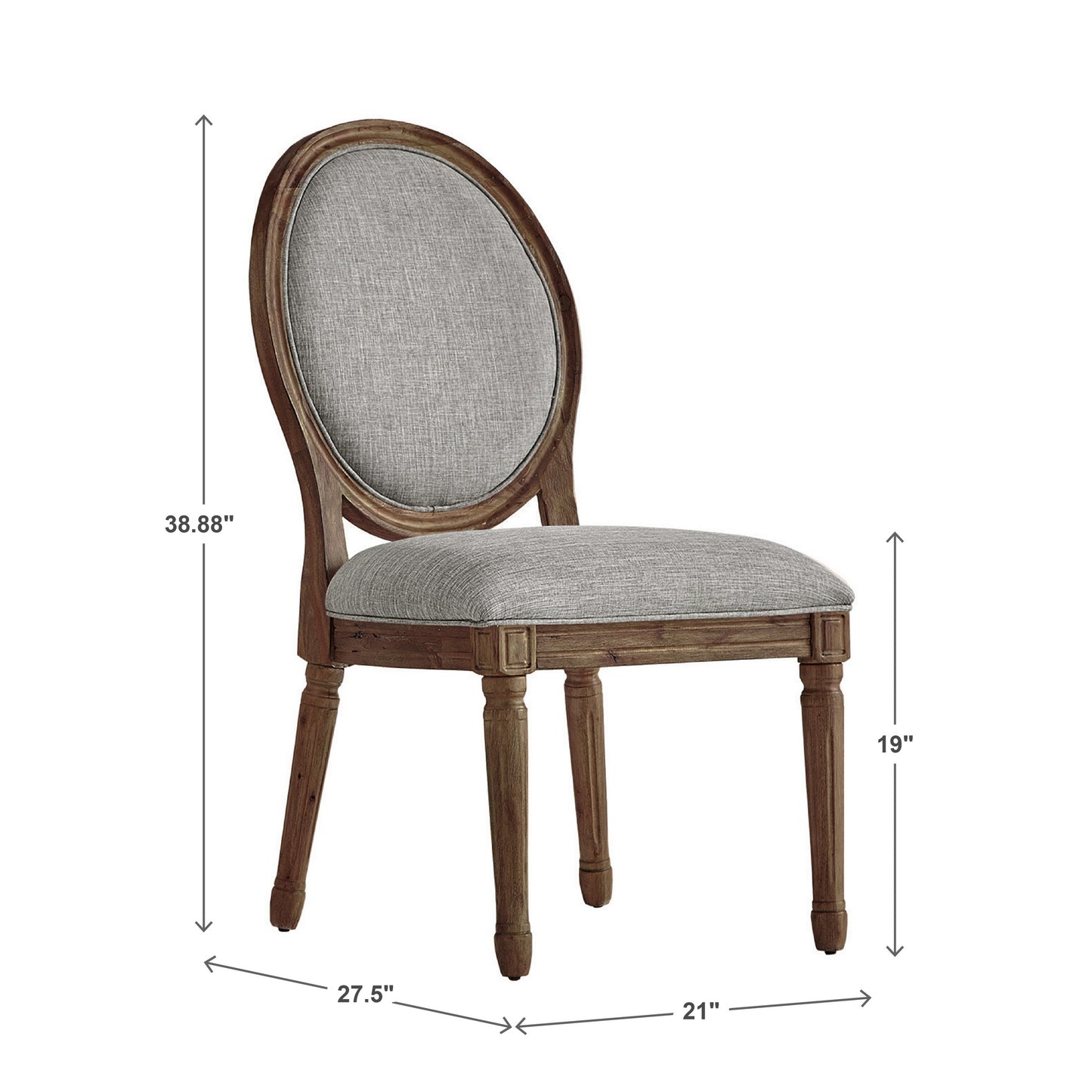 Round Linen and Wood Dining Chairs (Set of 2) - Gray Linen, Brown Finish