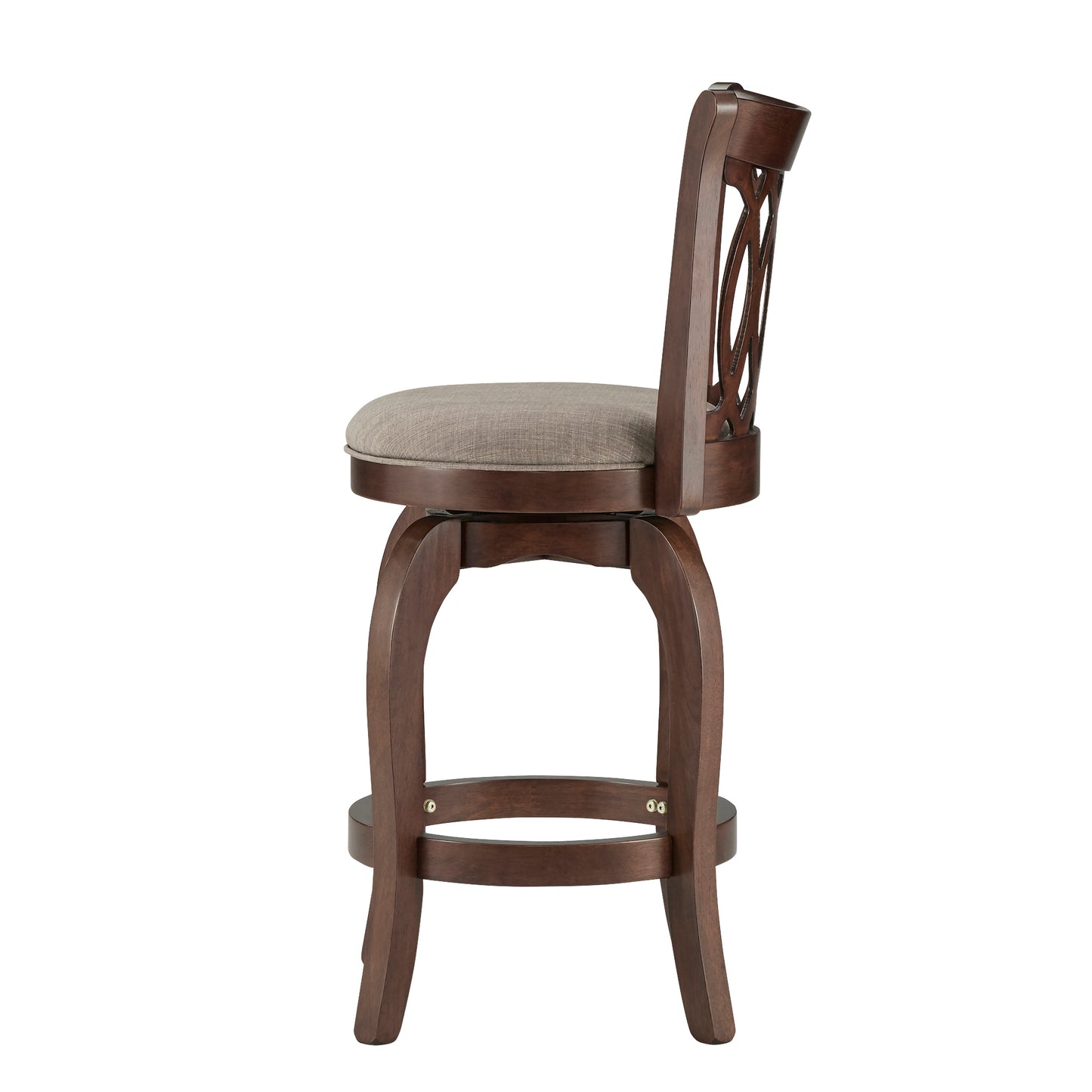 Scroll Back Swivel Stool - 24" Counter Height, Cherry Finish, Gray Linen