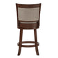 Upholstered Back Swivel Stool - 24" Counter Height, Cherry Finish, Gray Linen