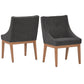 Button Tufted Slope Arm Linen Dining Chairs (Set of 2) - Dark Gray Linen, Natural Finish