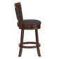 Upholstered Back Swivel Stool - 24" Counter Height, Cherry Finish, Dark Gray Linen