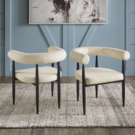 Black Finish Metal Ivory White Boucle Dining Chair (Set of 2)