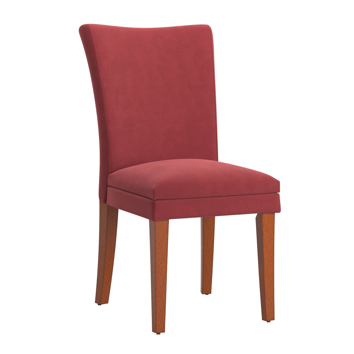 Upholstered Parsons Dining Chairs (Set of 2) - Cherry Finish, Red Microfiber