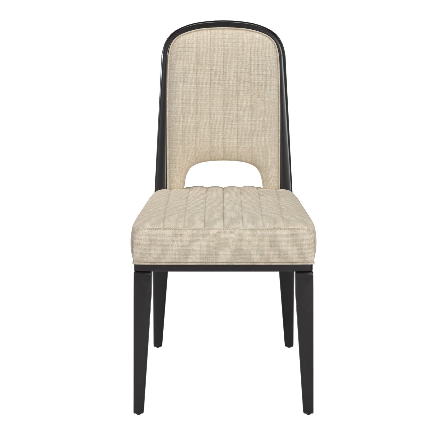 Wood Finish Cream Fabric Channel Stitching Dining Chair (Set of 2) - Black Oack