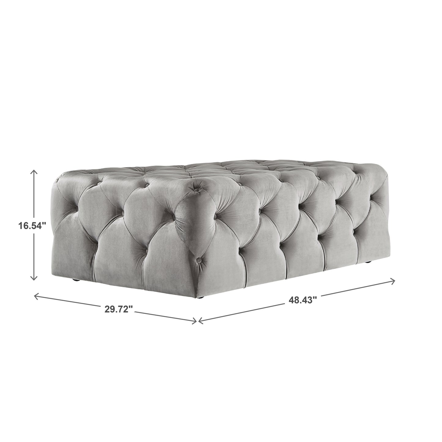 Rectangular Tufted Ottoman with Casters - Gray Velvet