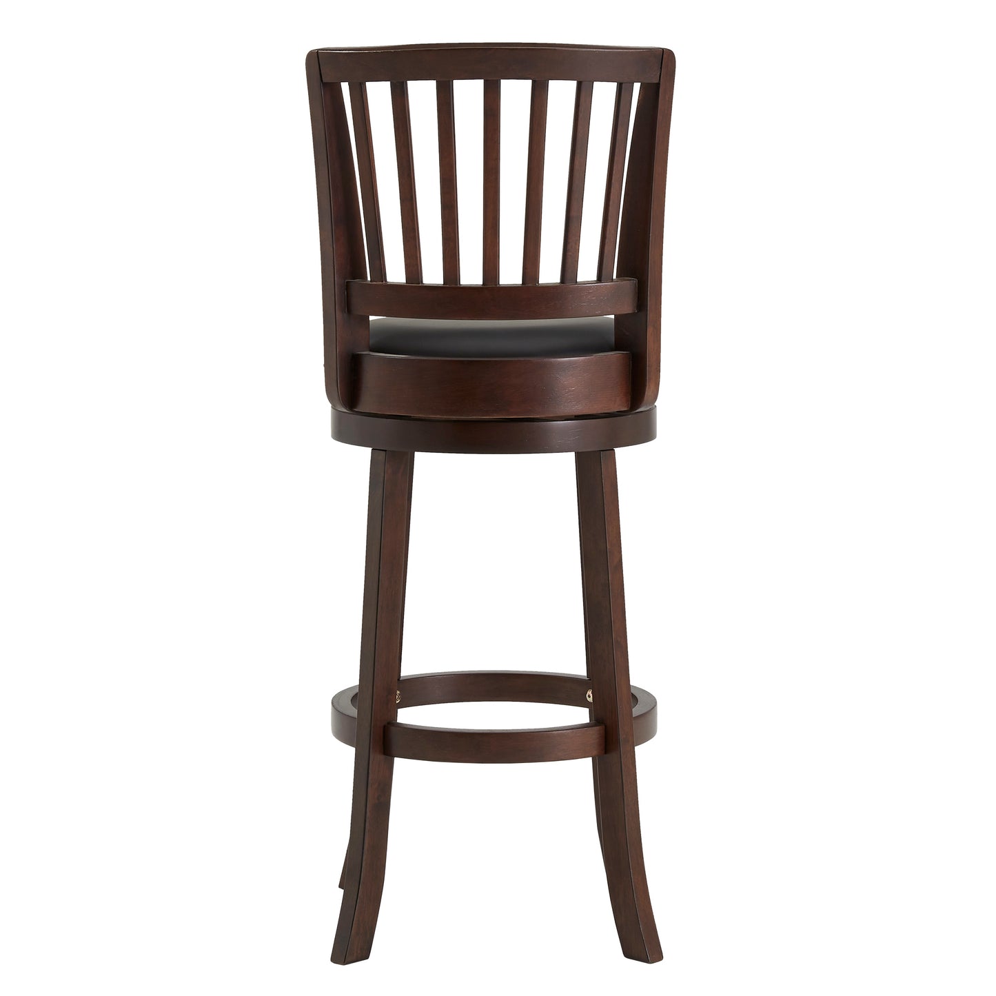 Slat Back Swivel Chair - 29" Bar Height, Dark Cherry, Black Faux Leather