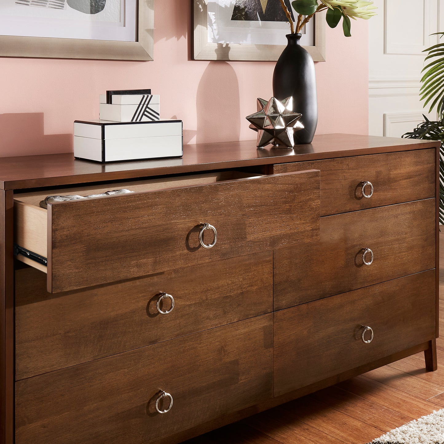 Wood 6-Drawer Dresser - Brown Finish