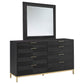 64" Wide 8 - Drawer Dresser - Black Finish, Gold Accent, Dresser and Mirror