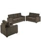 Modern Fabric Upholstered Square Arm Sofa Set - Living Room Chair, Loveseat and Sofa, Brown Chenille Fabric