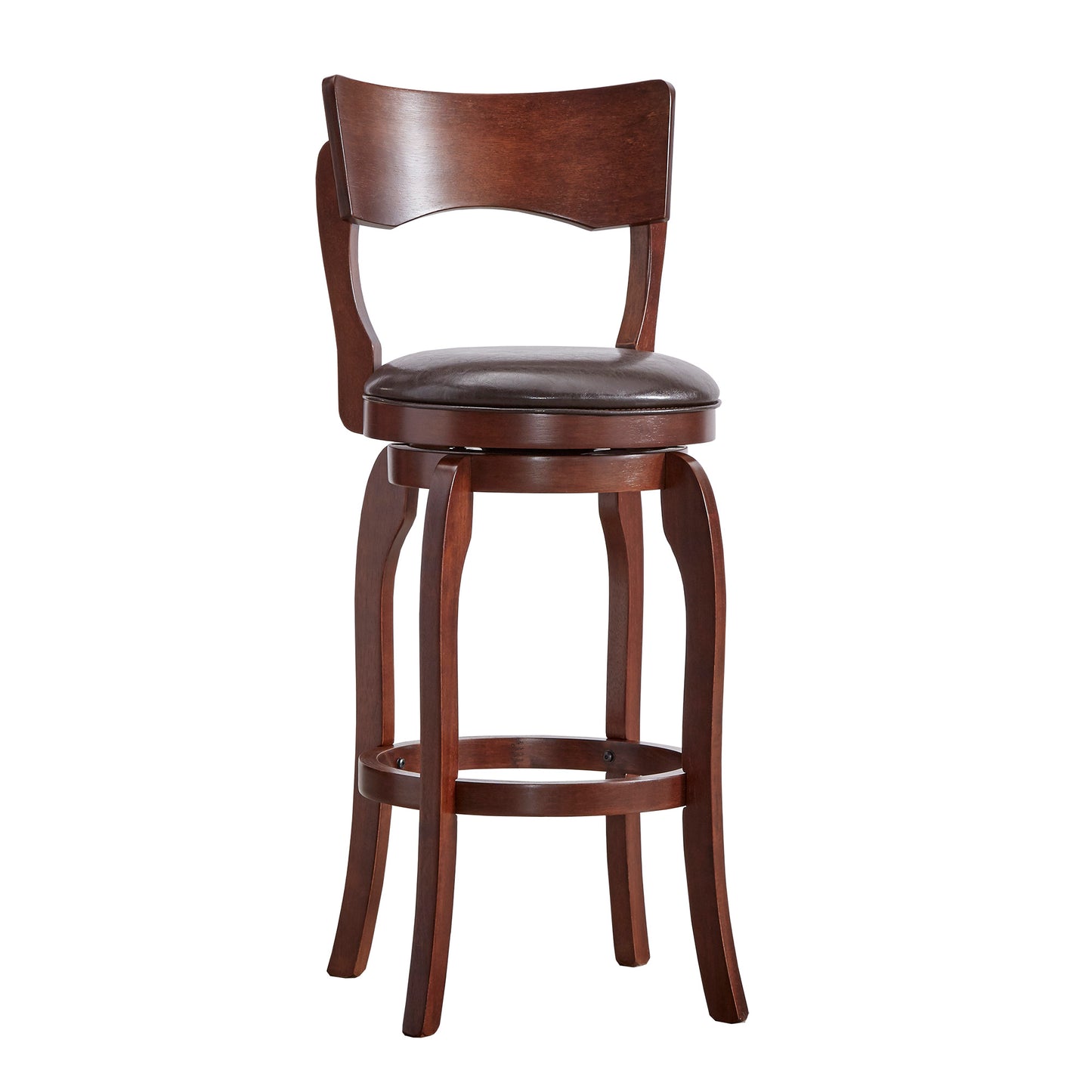 29-Inch High Back Swivel Bar Stool - Brown Faux Leather