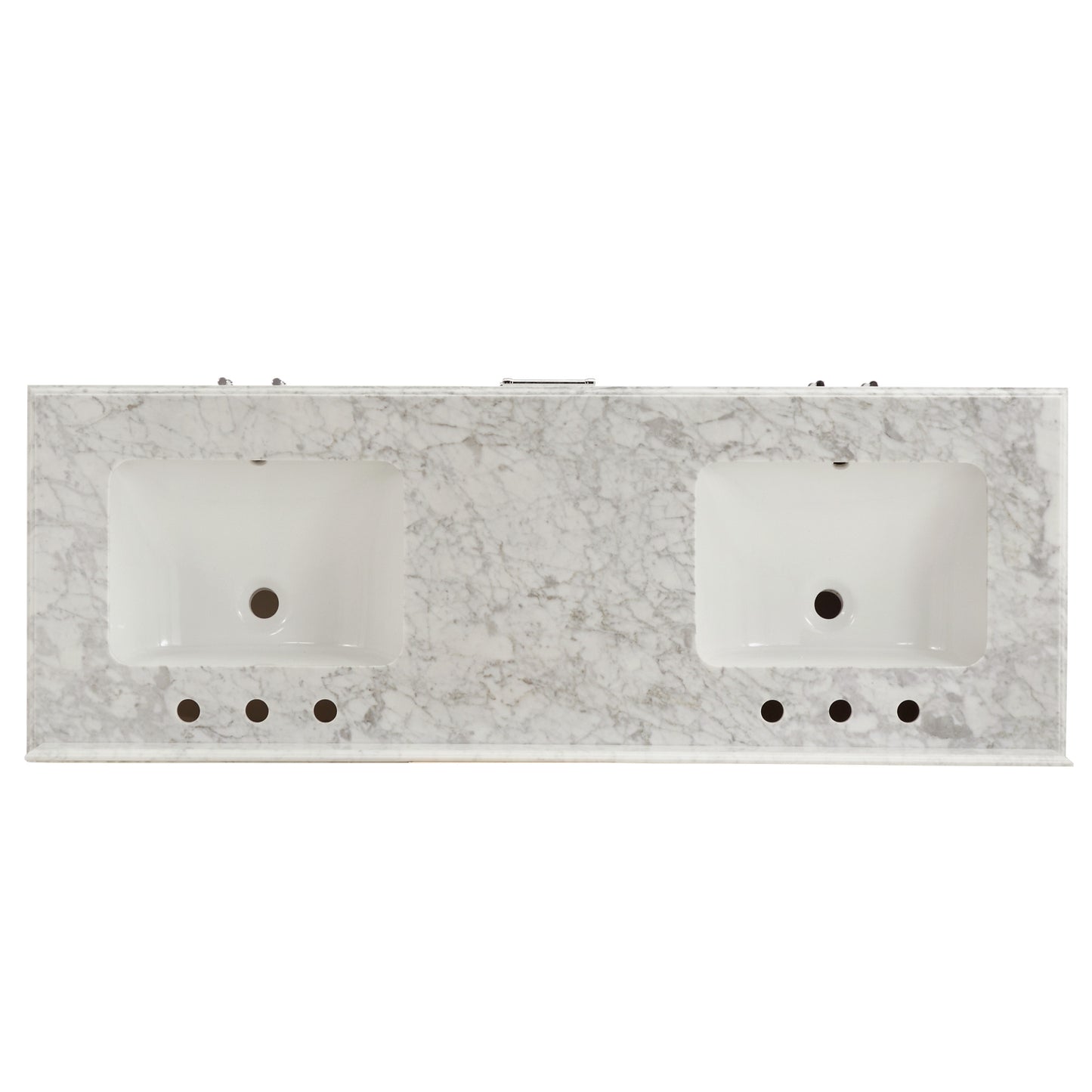 Bathroom Sink Vanity with White Marble Veneer Stone Top - 60", Double Sinks, White with Chrome Finish Hardware