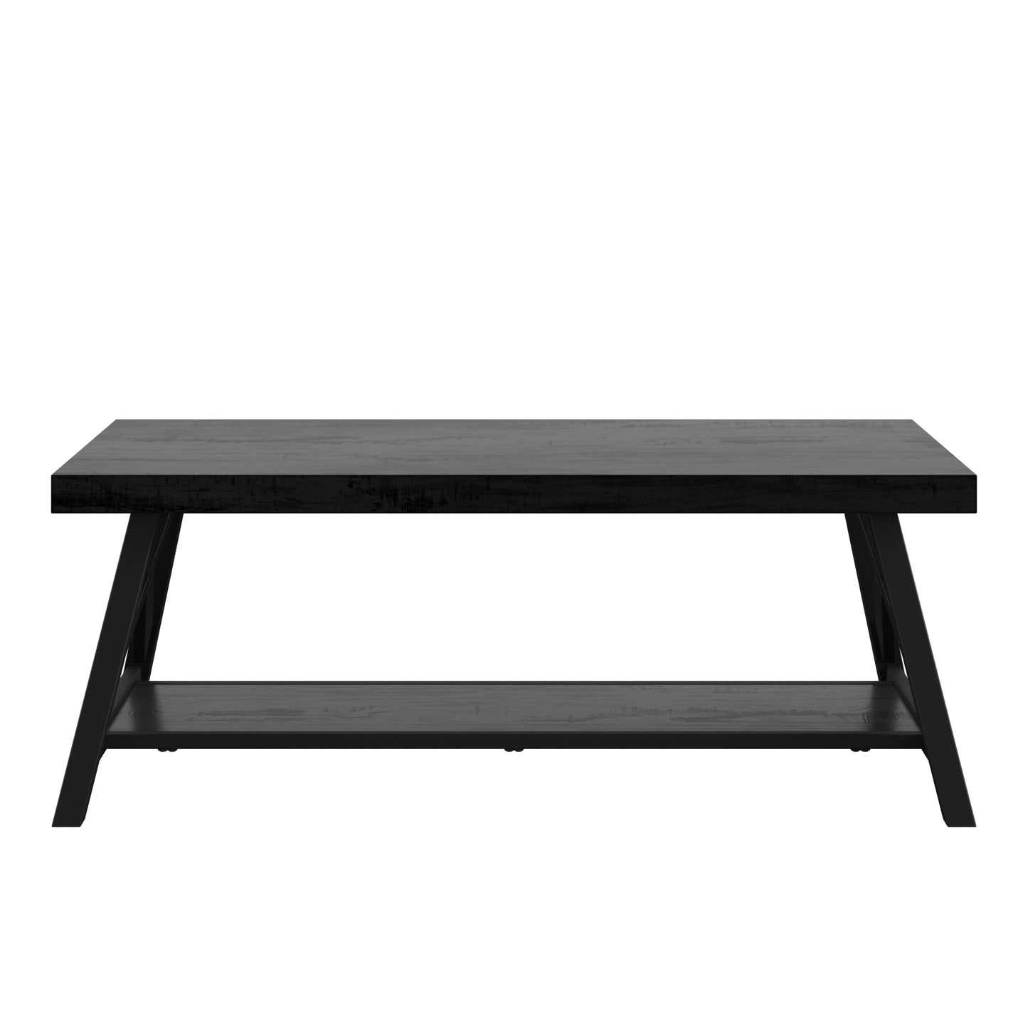 Rustic X-Base Accent Tables - Black Finish, End Table, Coffee Table, and Sofa Table Set