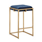 Gold Finish Velvet Button Tufted Bar Stools (Set of 2) - Blue Velvet, 24" Counter Height