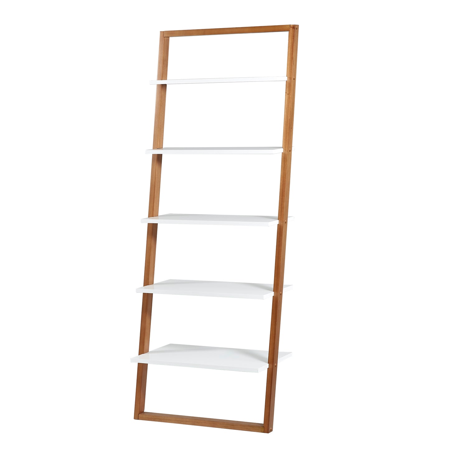 Two-Tone Leaning Ladder Bookcase - Natural and White Finish