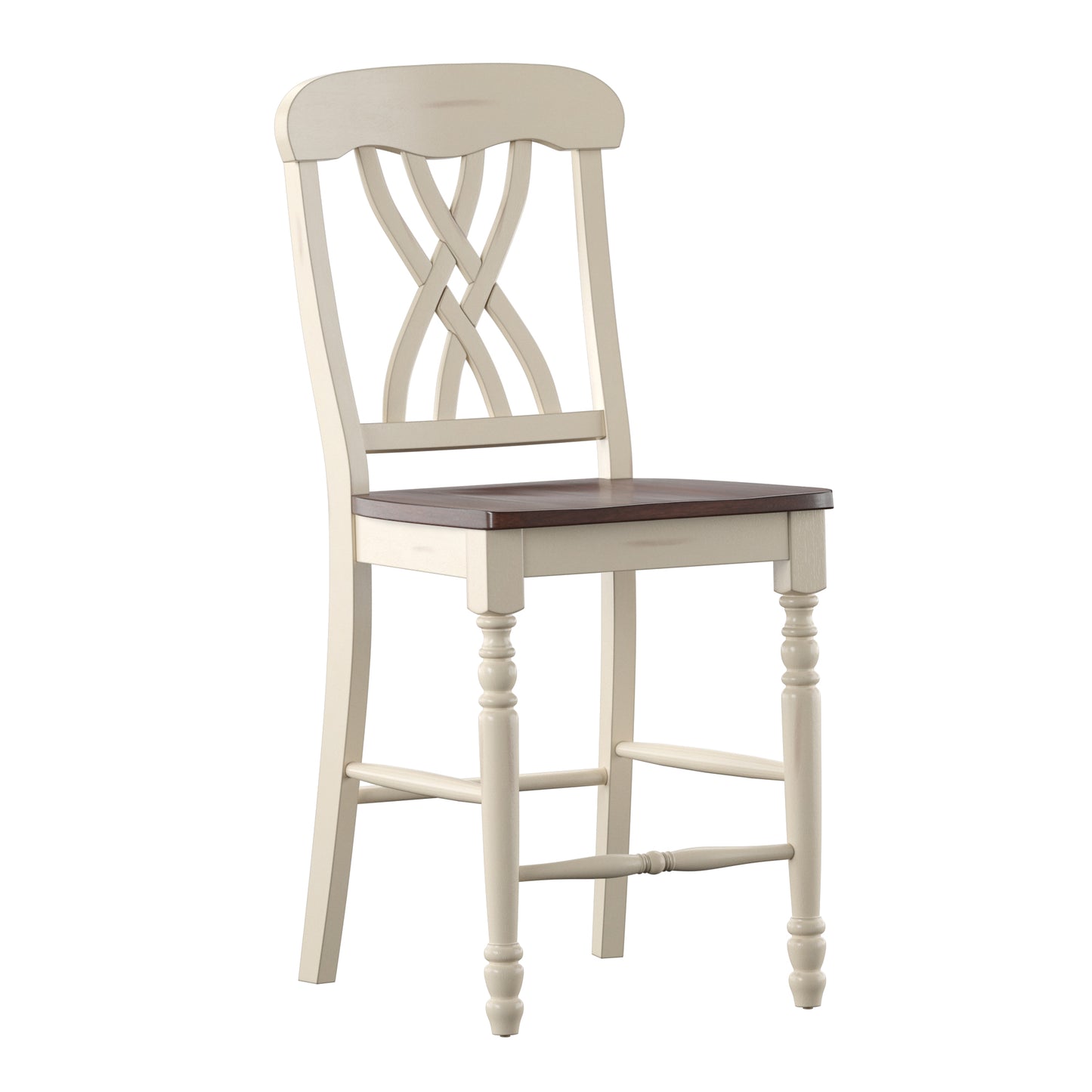 Counter Height Two-Tone Extending Dining Set - Antique White, Scroll Back, 7-Piece Set