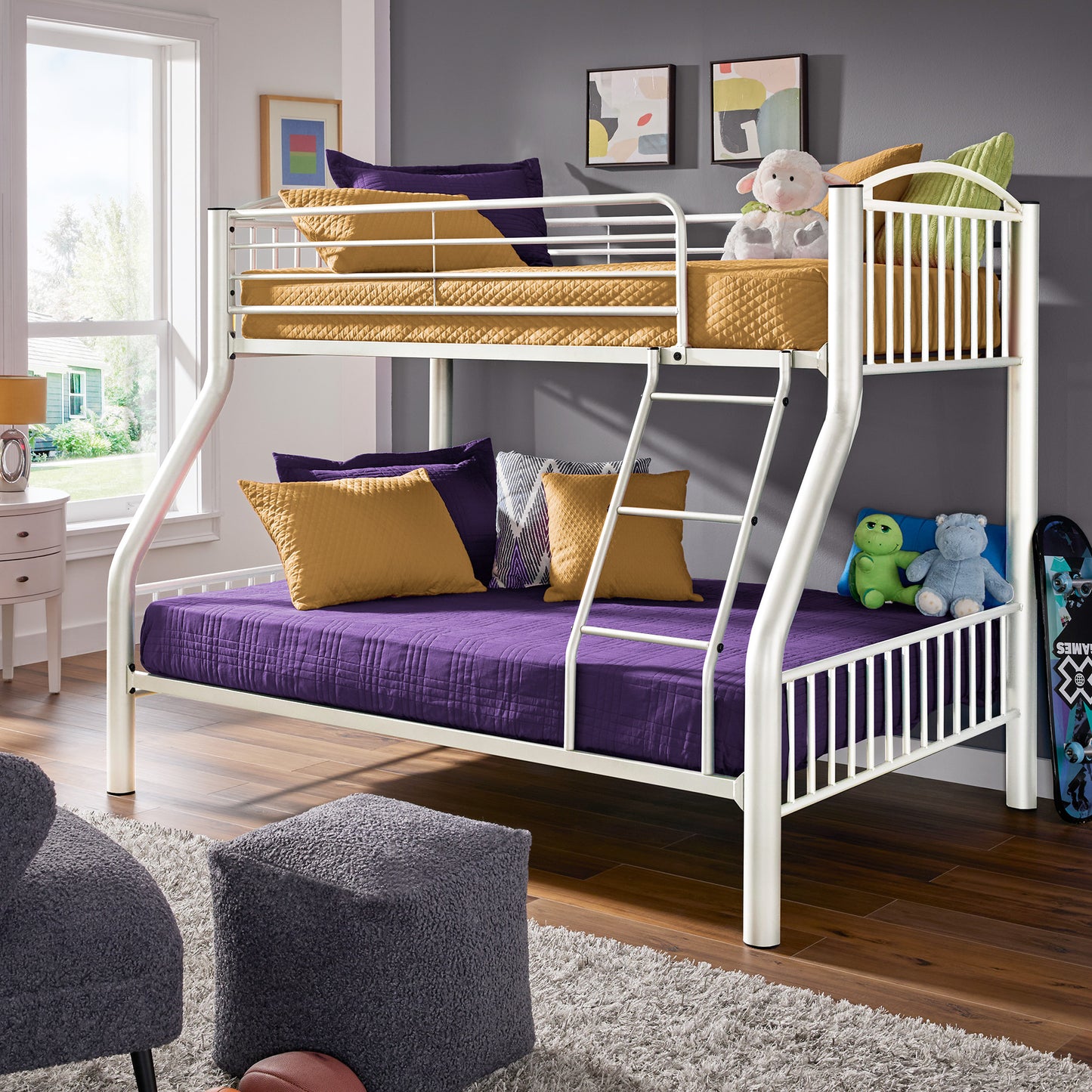 VersaFlex Metal Bunk Bed - White, Twin over Full