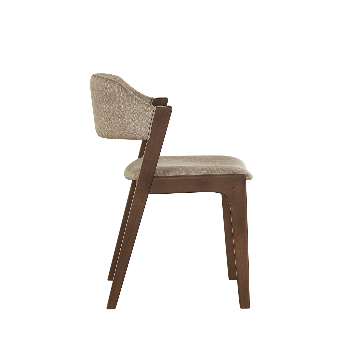 Modern Scandinavian Wood Finish Dining Chair (Set of 2) - Beige Fabric, Walnut Veneer