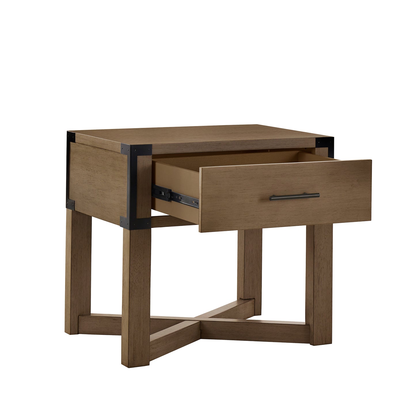 Wood Finish X-Base End Table with Drawer - Oak Finish