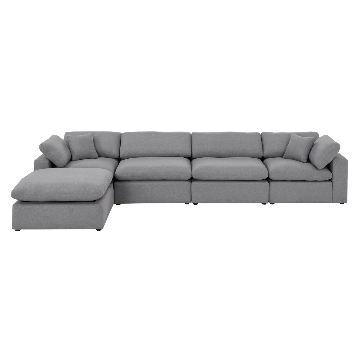 Gray Linen Weave Down Blend Chaise 4-5 Seat Modular Sectional Sofa with Ottoman