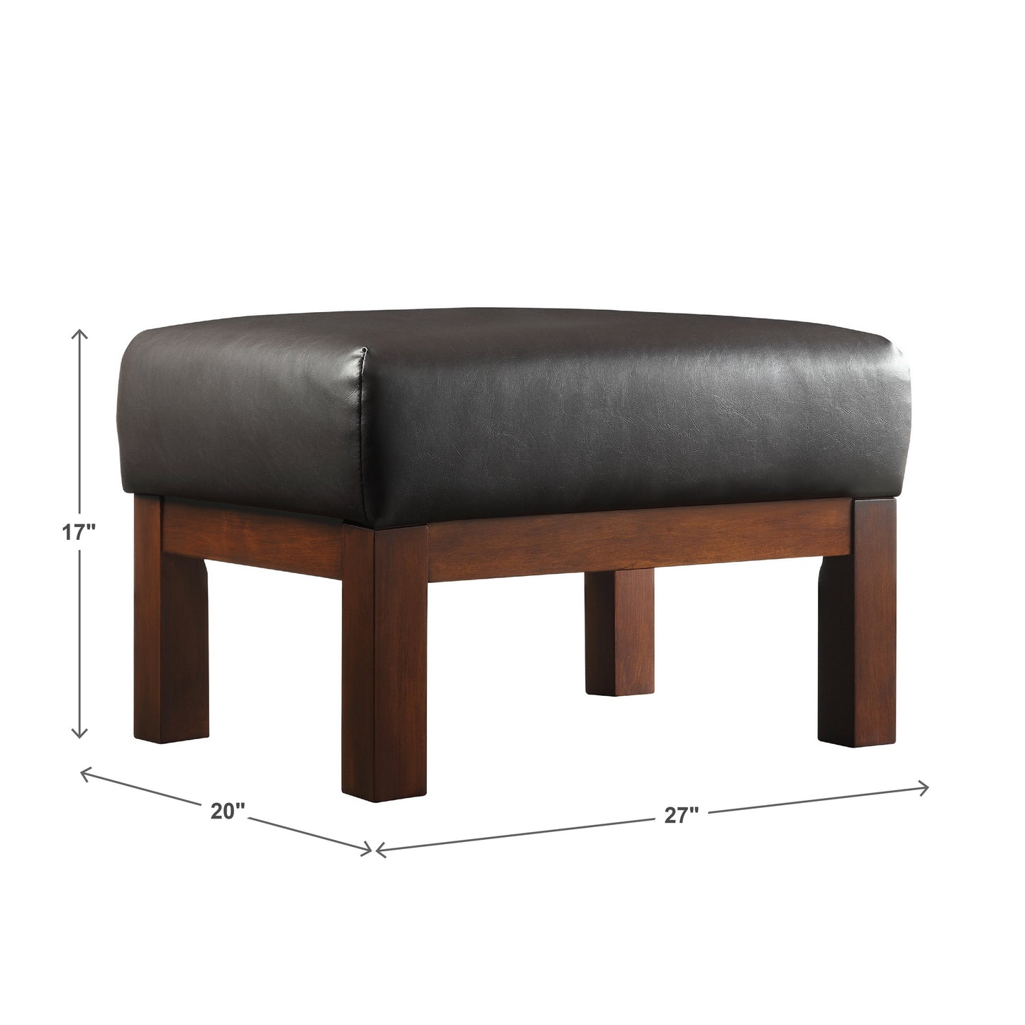 Mission-Style Wood Ottoman - Dark Brown Faux Leather, Oak Finish