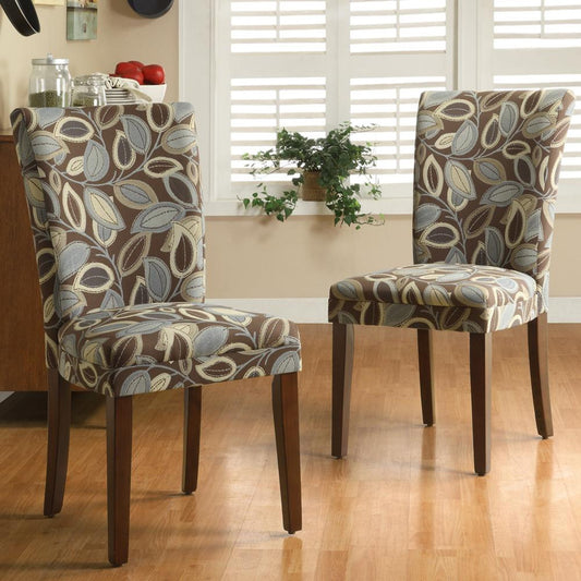 Print Parsons Dining Side Chairs (Set of 2) - Cherry Finish, Leaf Print Fabric