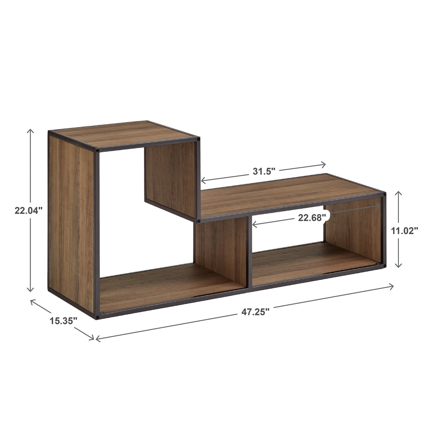 Natural Finish TV Stand with Silver Gray Metal Frame