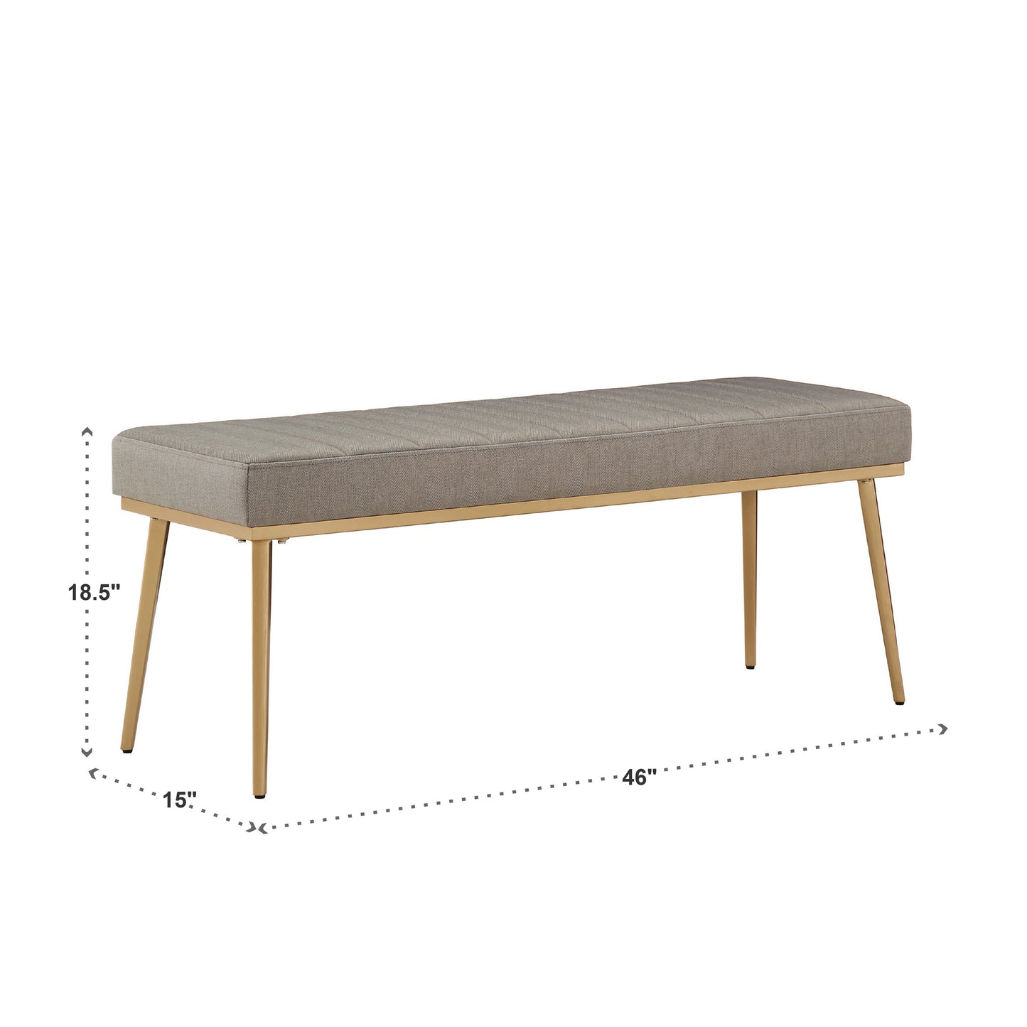 Gold Finish Fabric Dining Bench - Dark Gray