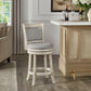 Upholstered Back Swivel Stool - 24" Counter Height, Antique White Finish, Gray Linen