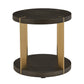 Gold Finish Metal Dark Brown Faux Shagreen Round Table - Dark Brown, End Table