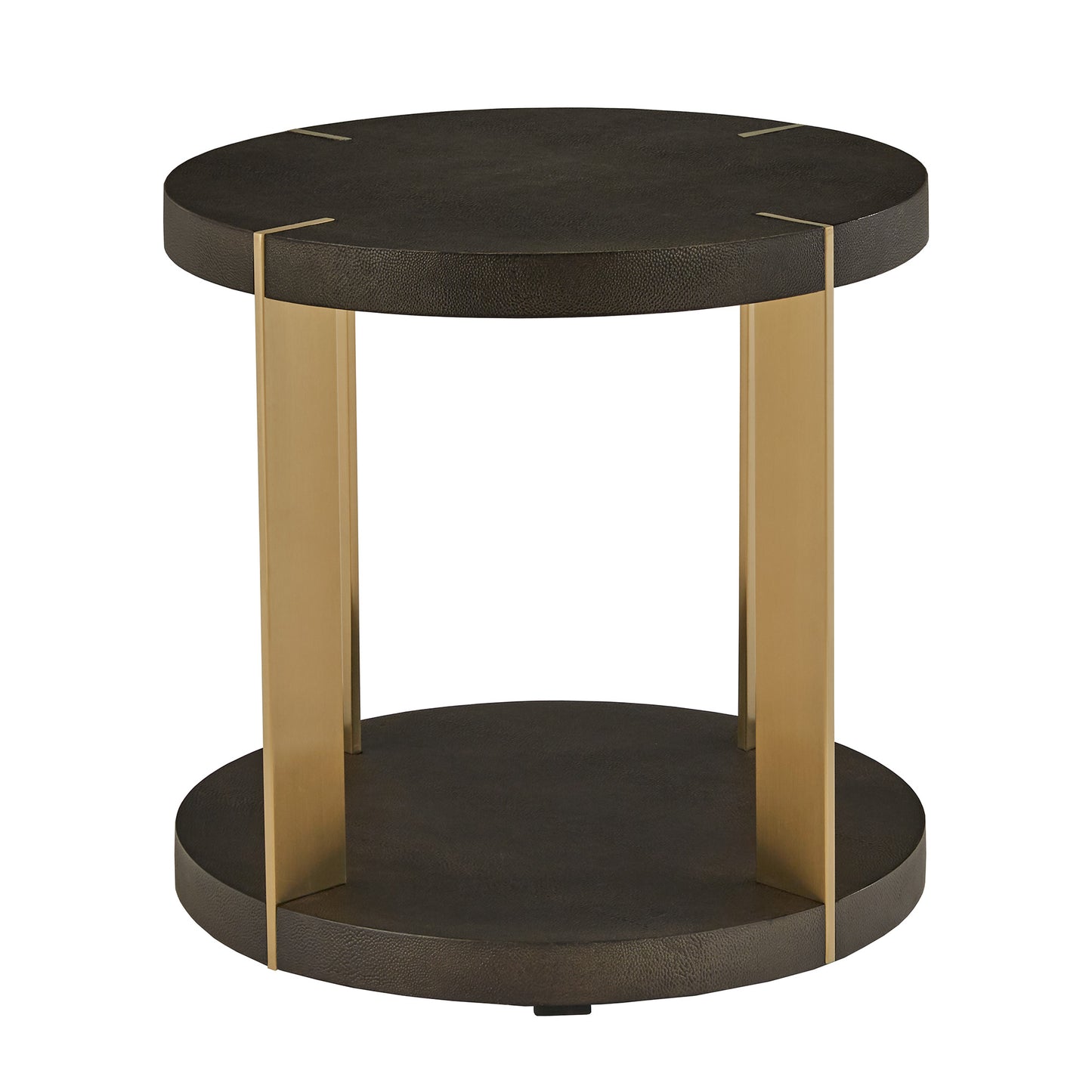 Gold Finish Metal Dark Brown Faux Shagreen Round Table - Dark Brown, End Table