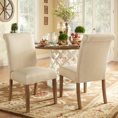 Slipcovered Rolled Back Parsons Chairs (Set of 2) - Beige, No Slipcover