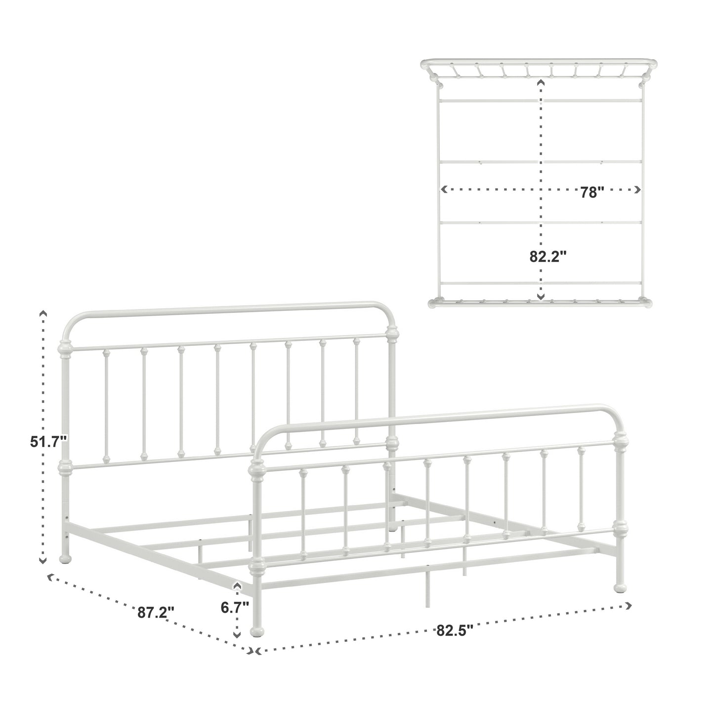 Antique Graceful Victorian Iron Metal Bed - Antique White, King (King Size)