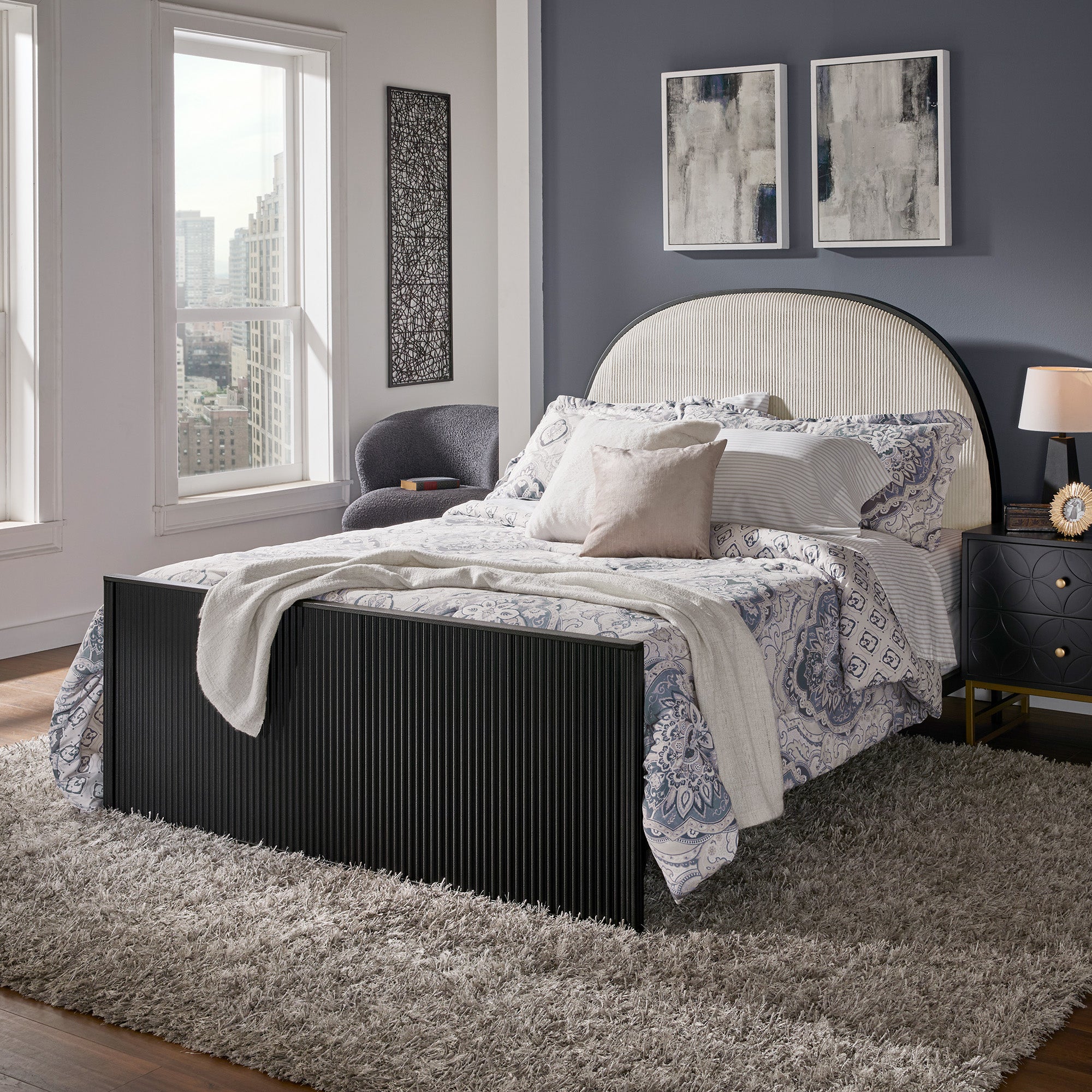 Black fabric headboard queen online