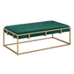 Gold Finish Velvet Button Tufted Rectangular Ottoman - Dark Green, Rectangular