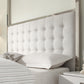 Metal Canopy Bed with Upholstered Headboard - Off-White Linen, Chrome Finish, King Size