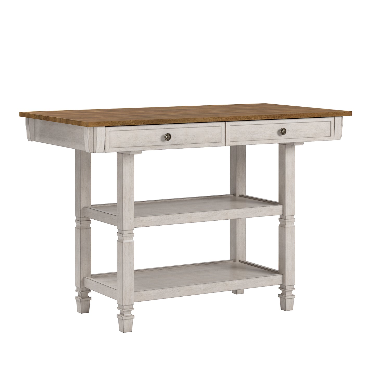 Two-Tone Antique Kitchen Island Buffet - Oak Top with Antique White Base