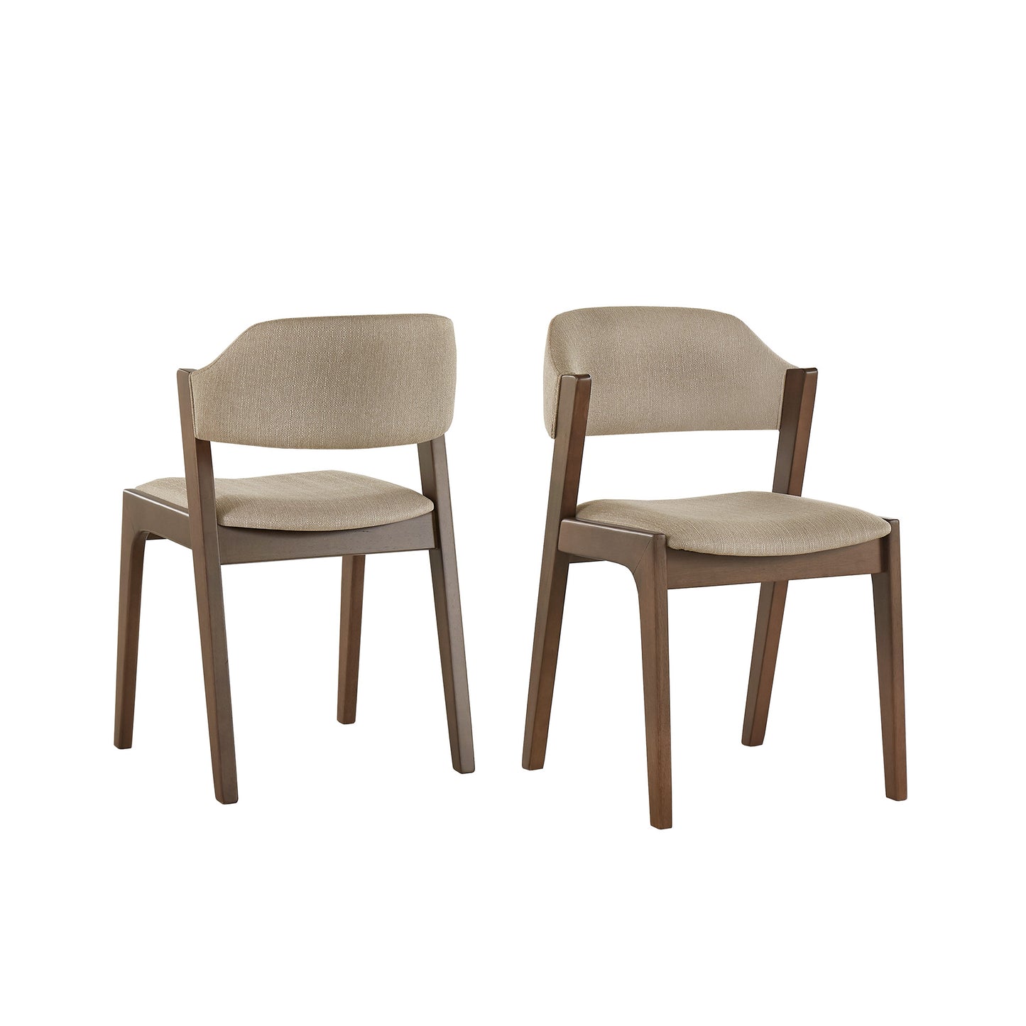 Modern Scandinavian Wood Finish Dining Chair (Set of 2) - Beige Fabric, Walnut Veneer