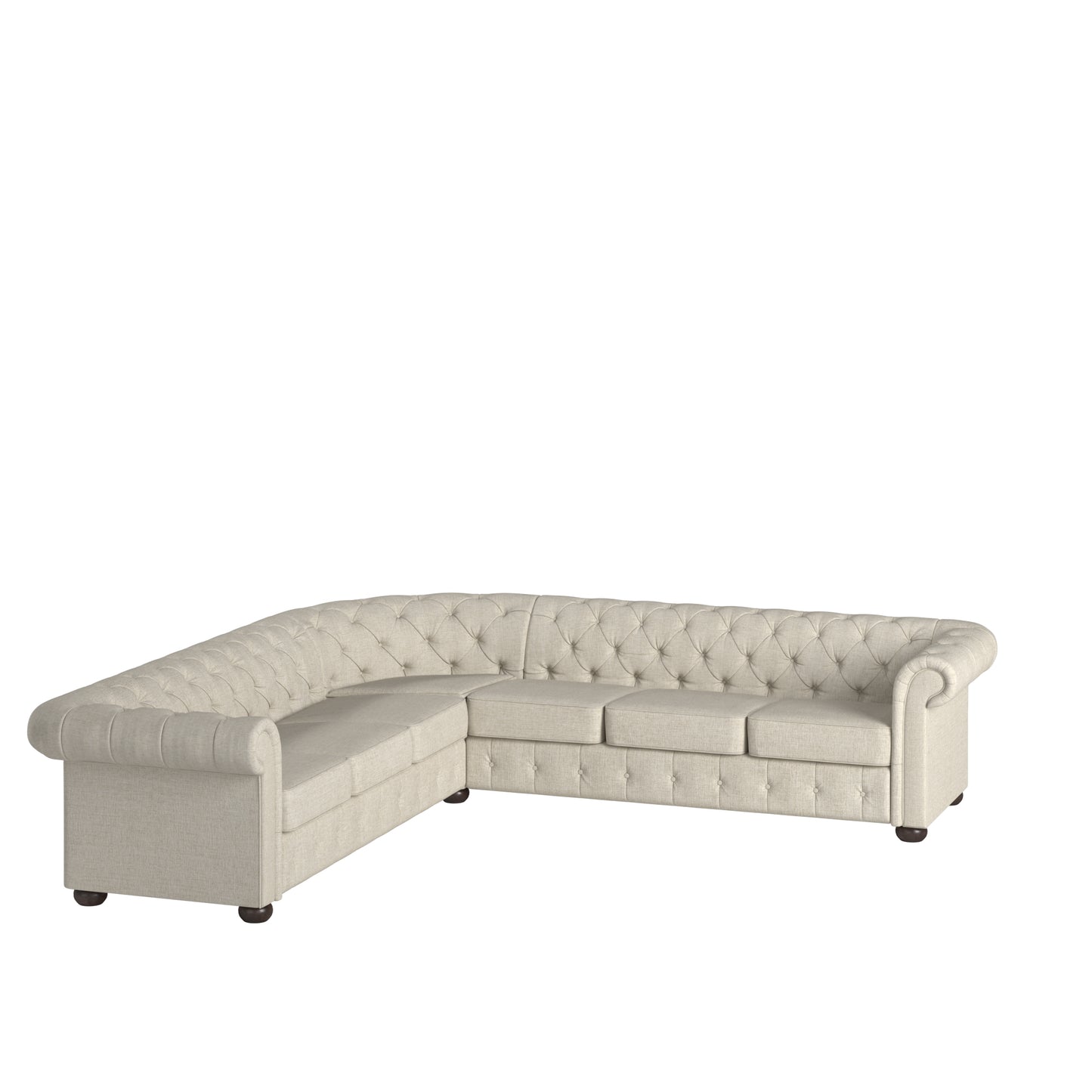 7-Seat L-Shaped Chesterfield Sectional Sofa - Beige Linen