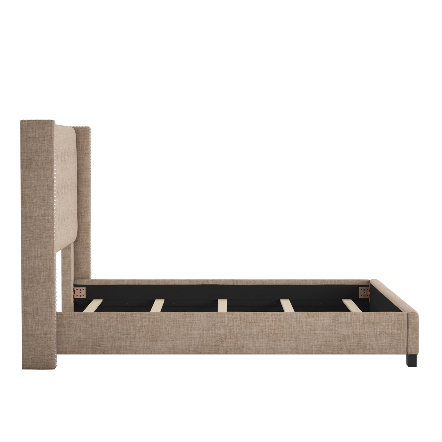 Tufted Linen Wingback Bed - Beige Linen, King