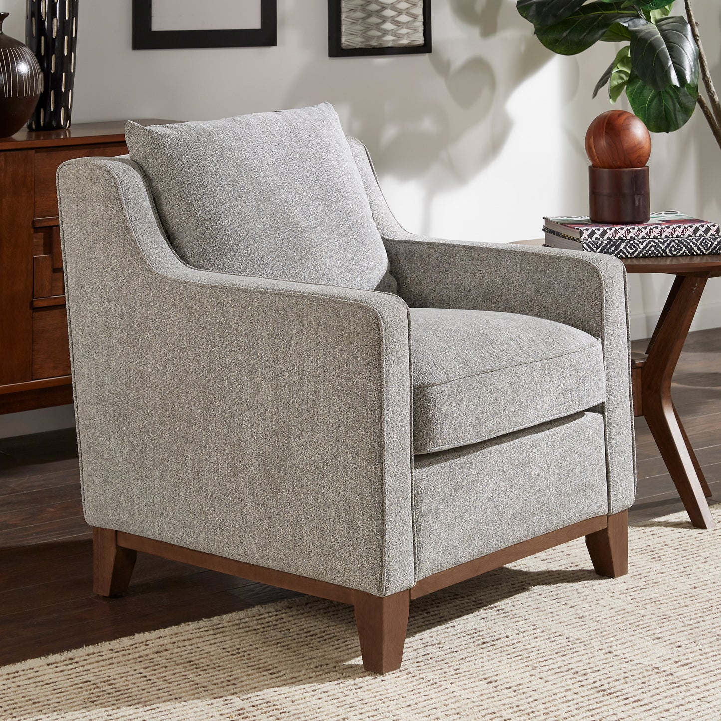 Fabric Chair with Down Feather Cushions - Gray