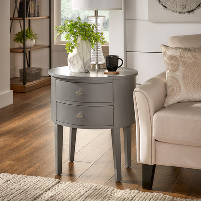 2-Drawer Oval Wood Accent Table - Gray