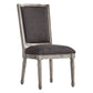 Ornate Linen and Wood Dining Chairs (Set of 2) - Dark Gray Linen, Antique Gray Oak Finish