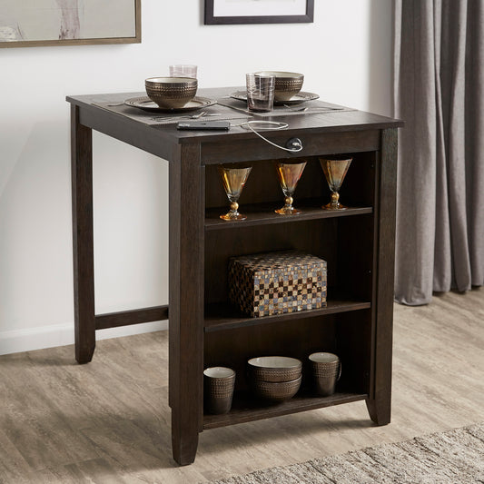 Wood Counter Height Dining Table with Charging Station - Dark Cherry Finish