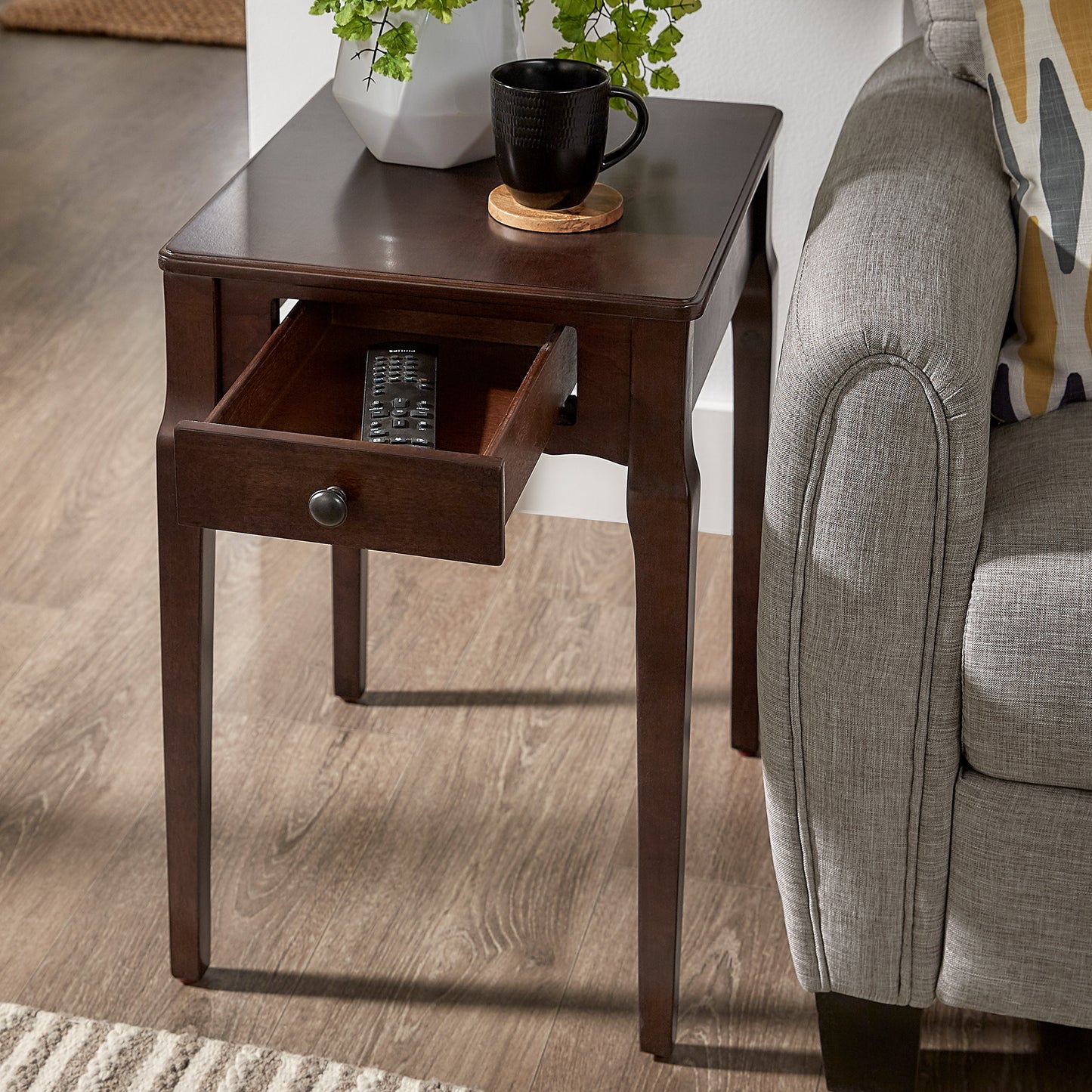 1-Drawer Wood Side Table - Espresso